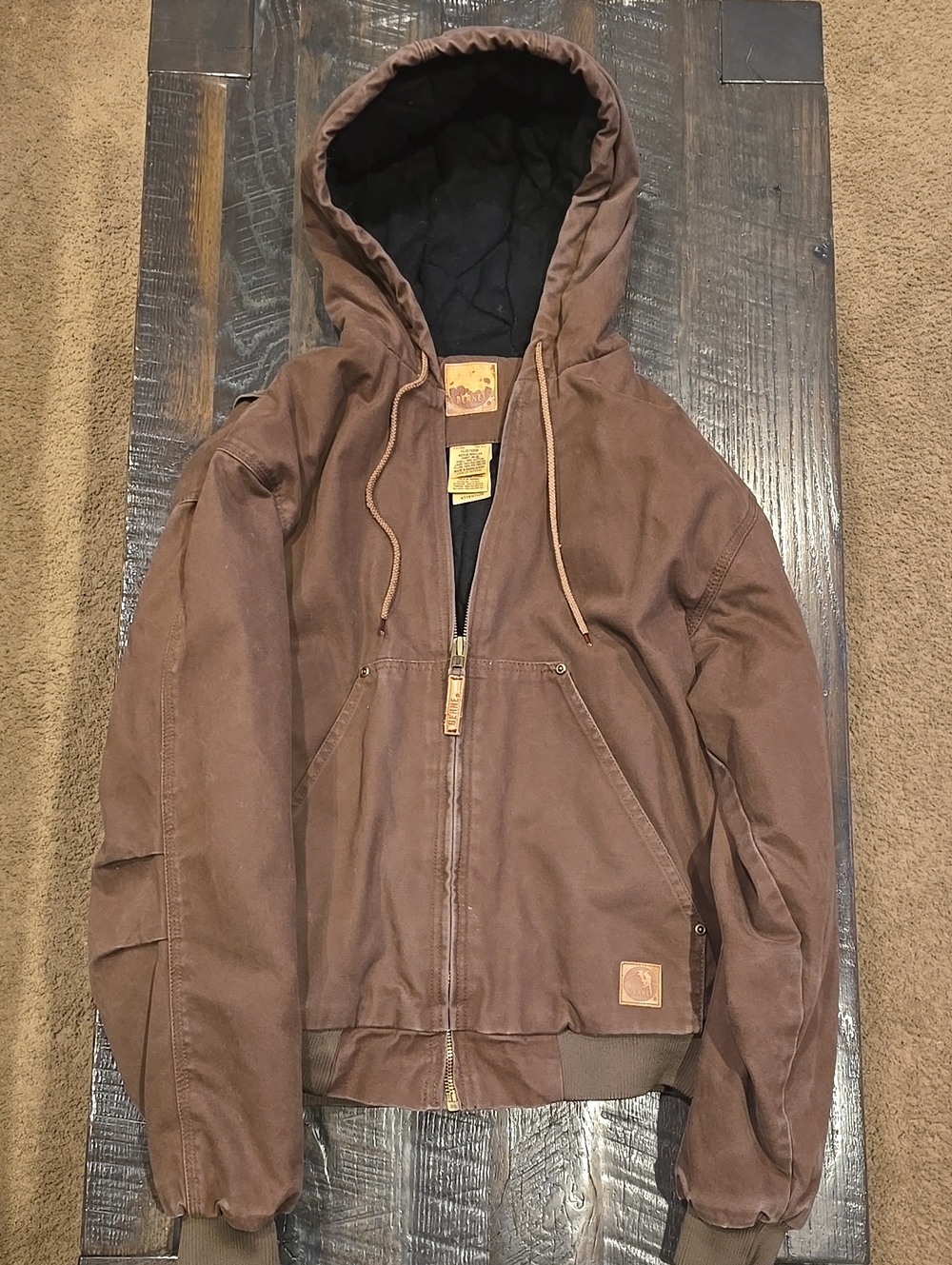 Men's Brown Hooded Work Berne Jacket - Rugged Zip-Up Coat